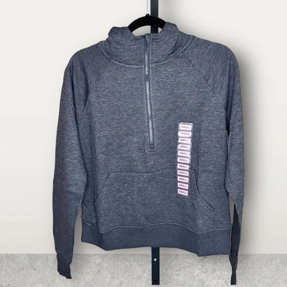 NWT ~ MEMBERS MARK RIBBED HALF ZIP HOODIE ~ THUMB HOLES IN WRIST ~  WOMENS GRAY - Picture 2 of 11